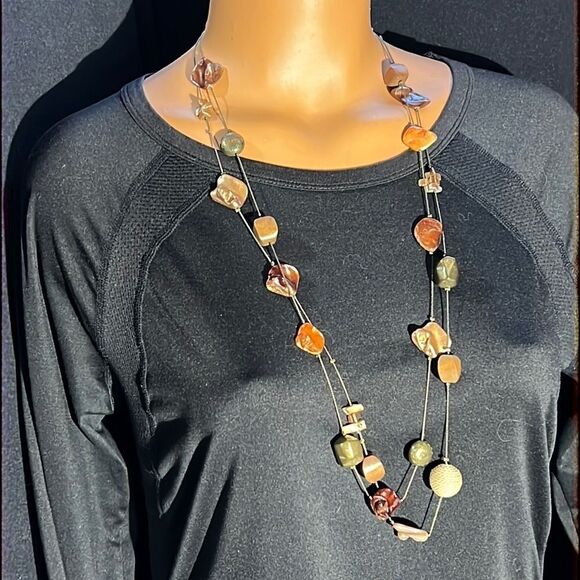 Bundle Sale 3 for $15 | Silver Tone 2 Strand Necklace | Copper Colored Beads - Picture 1 of 10